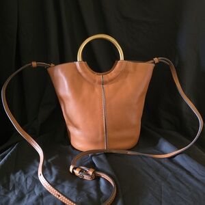 J. Crew Tan Leather Crossbody Bag with Gold Ring Handle
